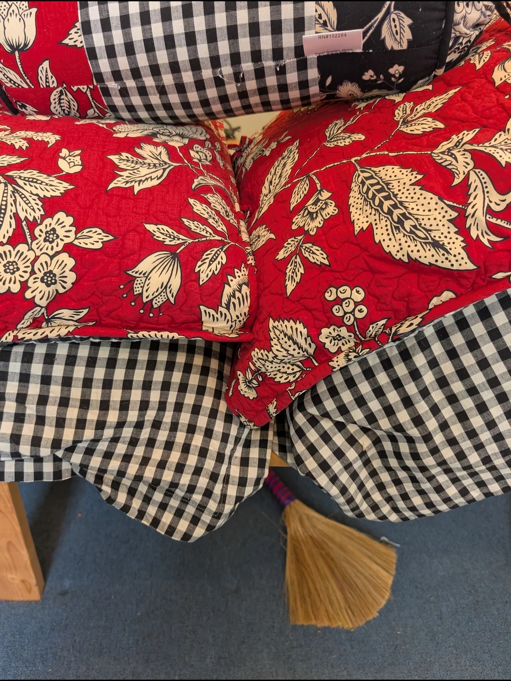 Floral Red Full/Queen Bedspread With Gingham Ruffle